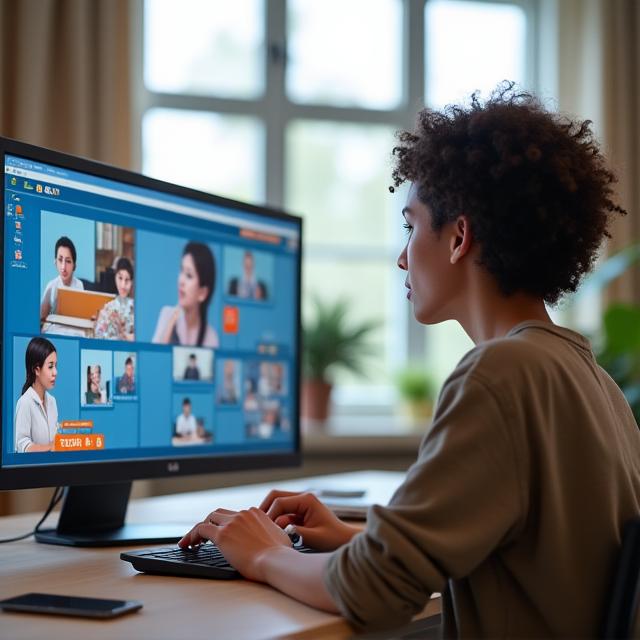 Studente che partecipa a un corso di lingua online ibrido